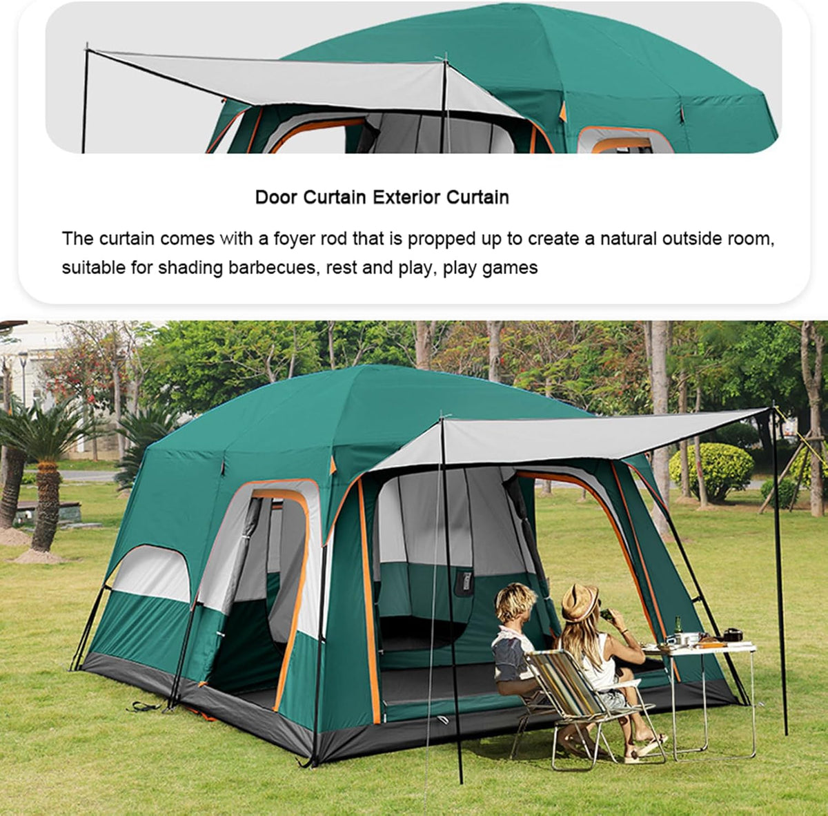 MHome 2-Room 4-6 Person Tunnel Camping Tent with Awning & Built-in Floor
