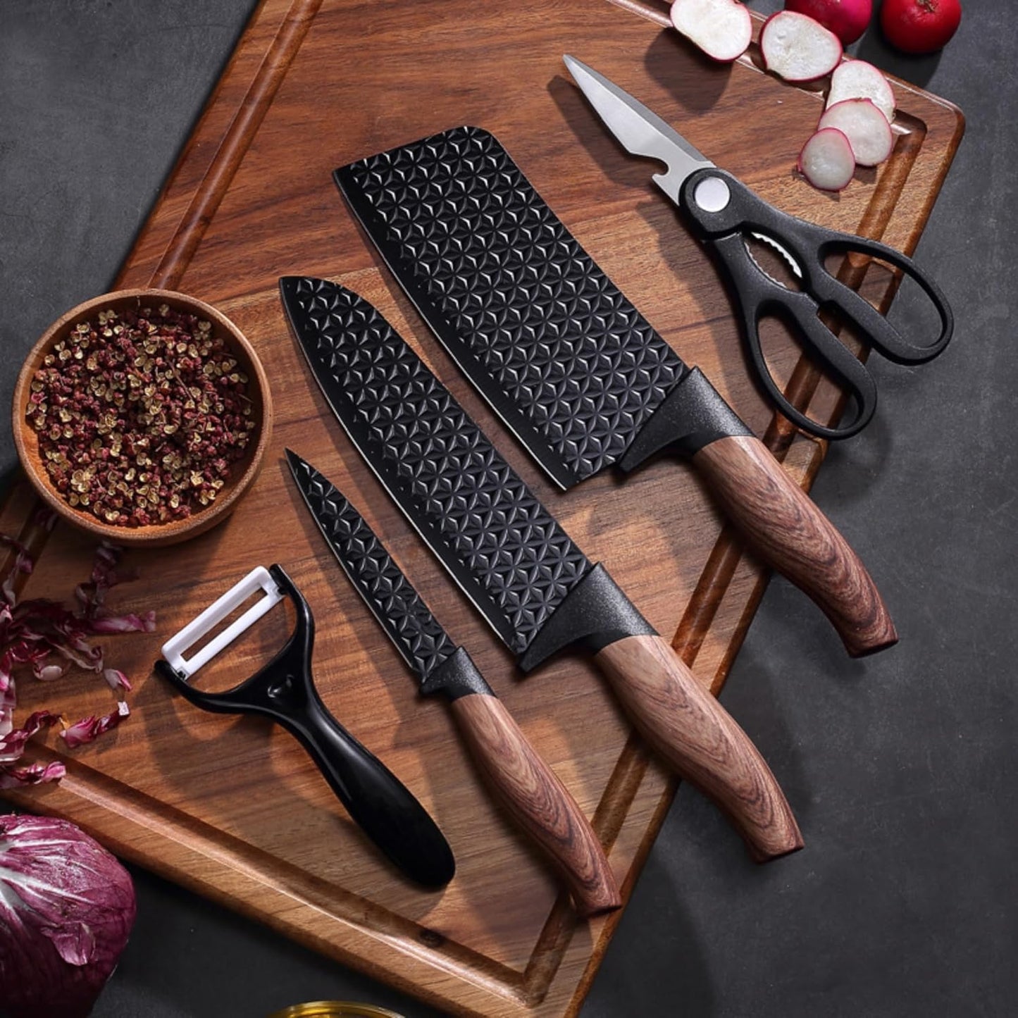 MHome 6-Piece Multipurpose Kitchen Knife Set Stainless Steel Non-Stick Blades with Ergonomic PP Handles