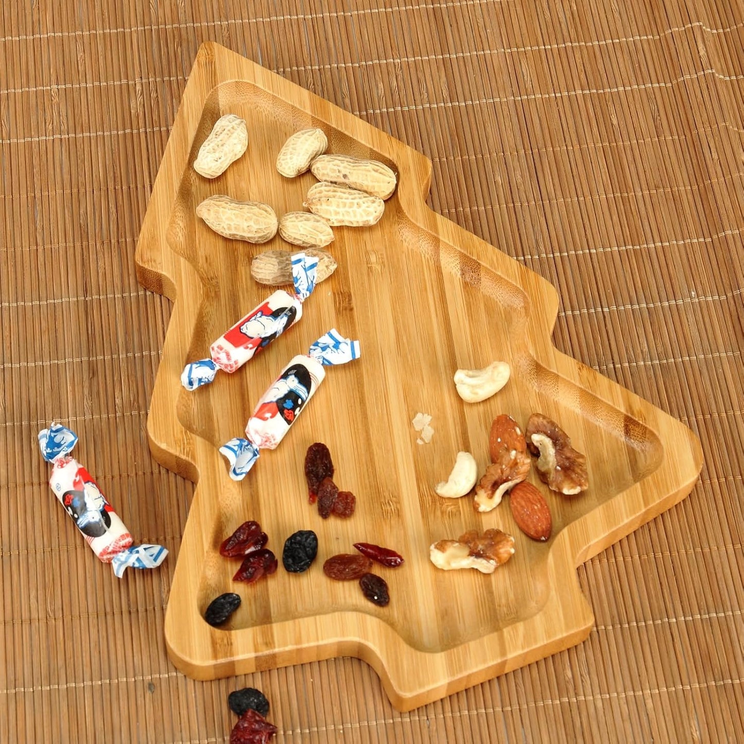 MHome Bamboo Christmas Tree Wooden Serving Platter