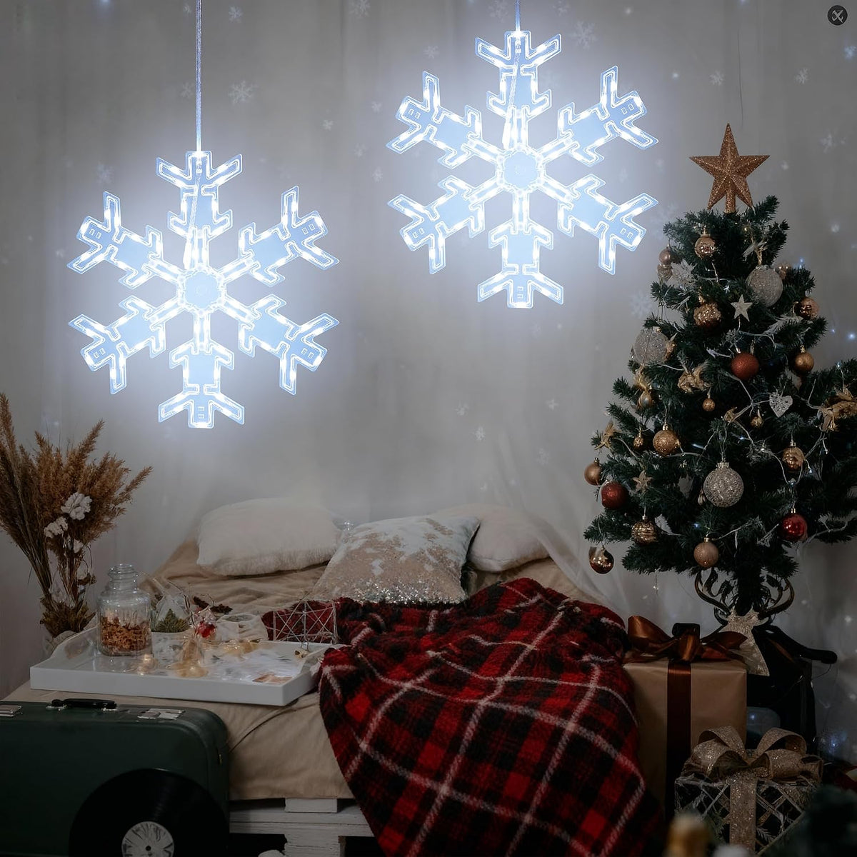 RGB USB LED Snowflake Curtain String Lights with Remote, 4m x 0.6m
