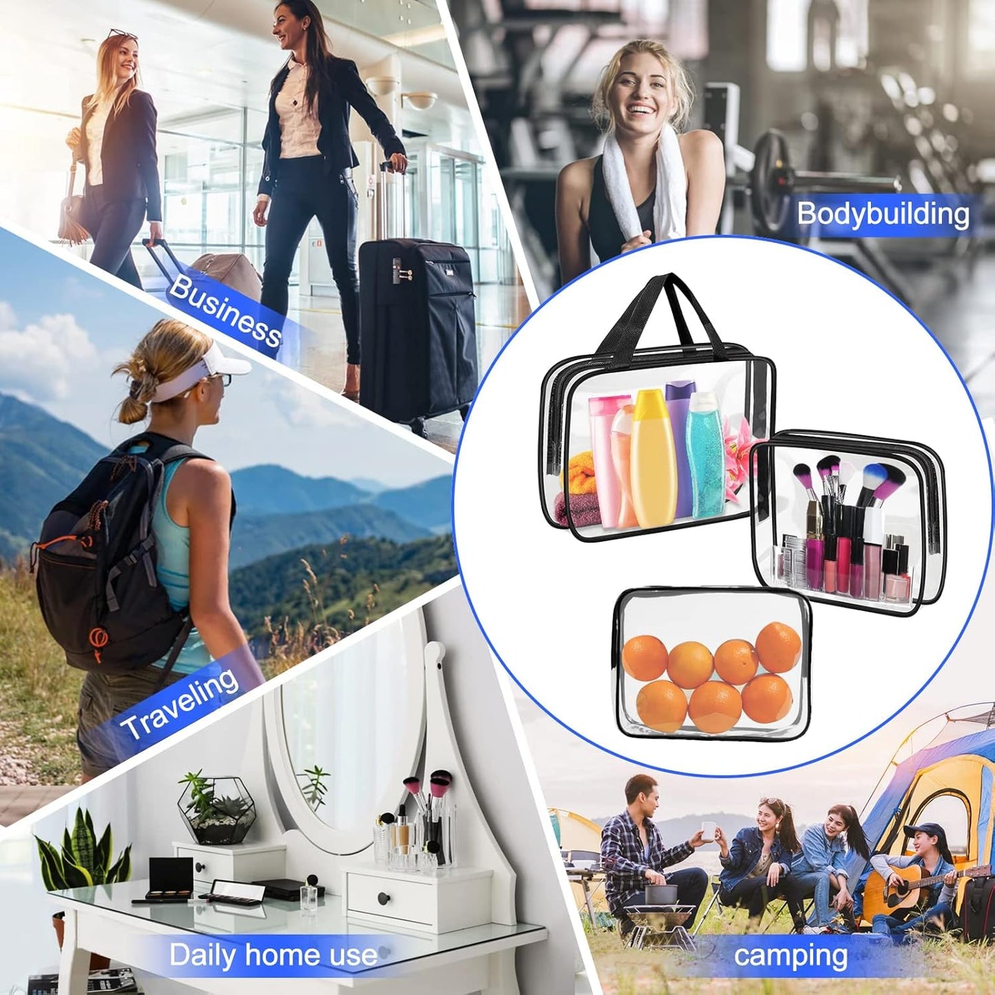 Pack of 3 Transparent Travel Toiletry Bags – 1 Litre PVC Clear Cosmetic Bags for Liquids, Hand Luggage & Airport Security – Waterproof & Zippered