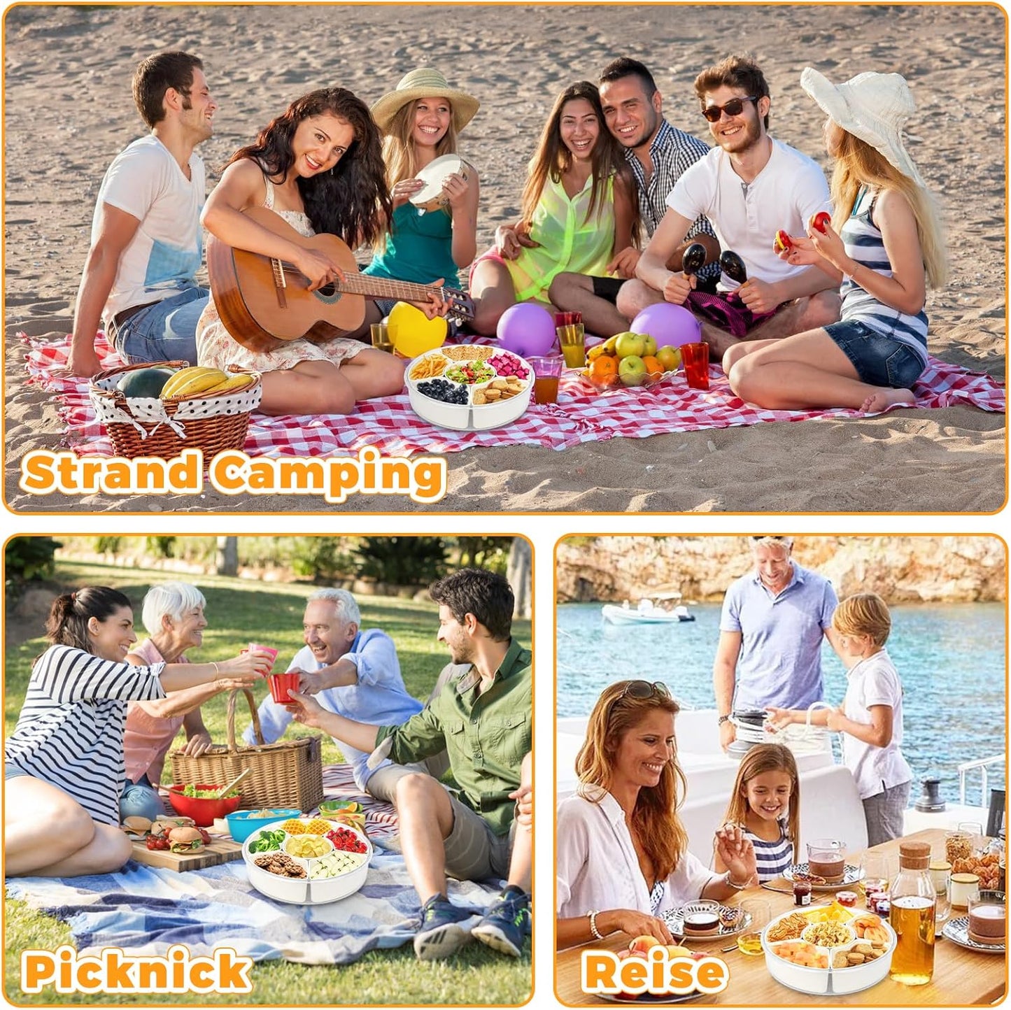 MHome Rotating Snack Box Container with Lid & Handle – 6 Compartment Snack Organizer