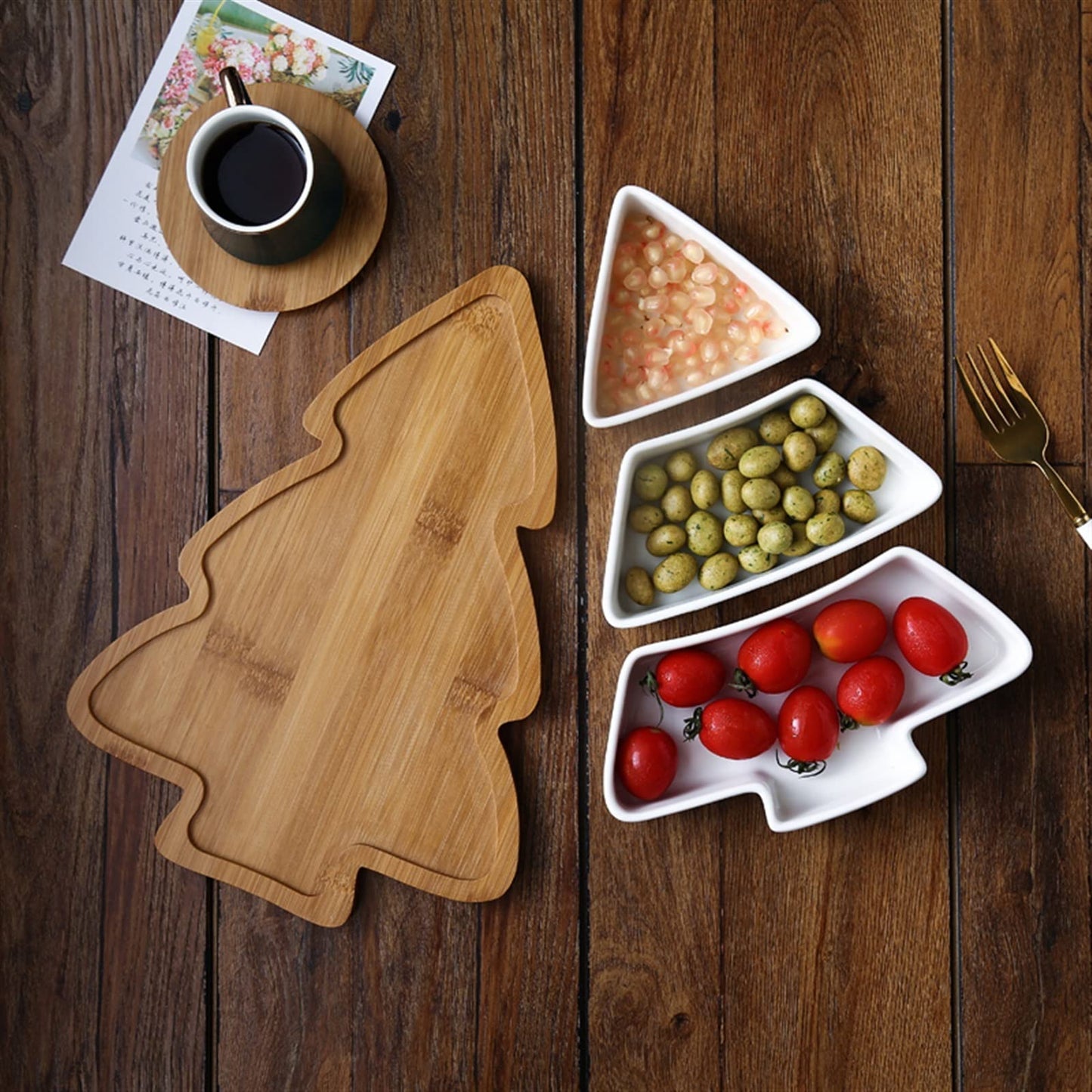 MHome Bamboo Christmas Tree Wooden Serving Platter
