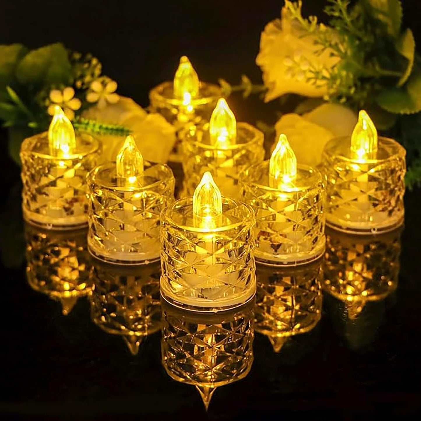 24 Pcs Flameless and Smokeless Transparent Acrylic Led Tea Light Candle