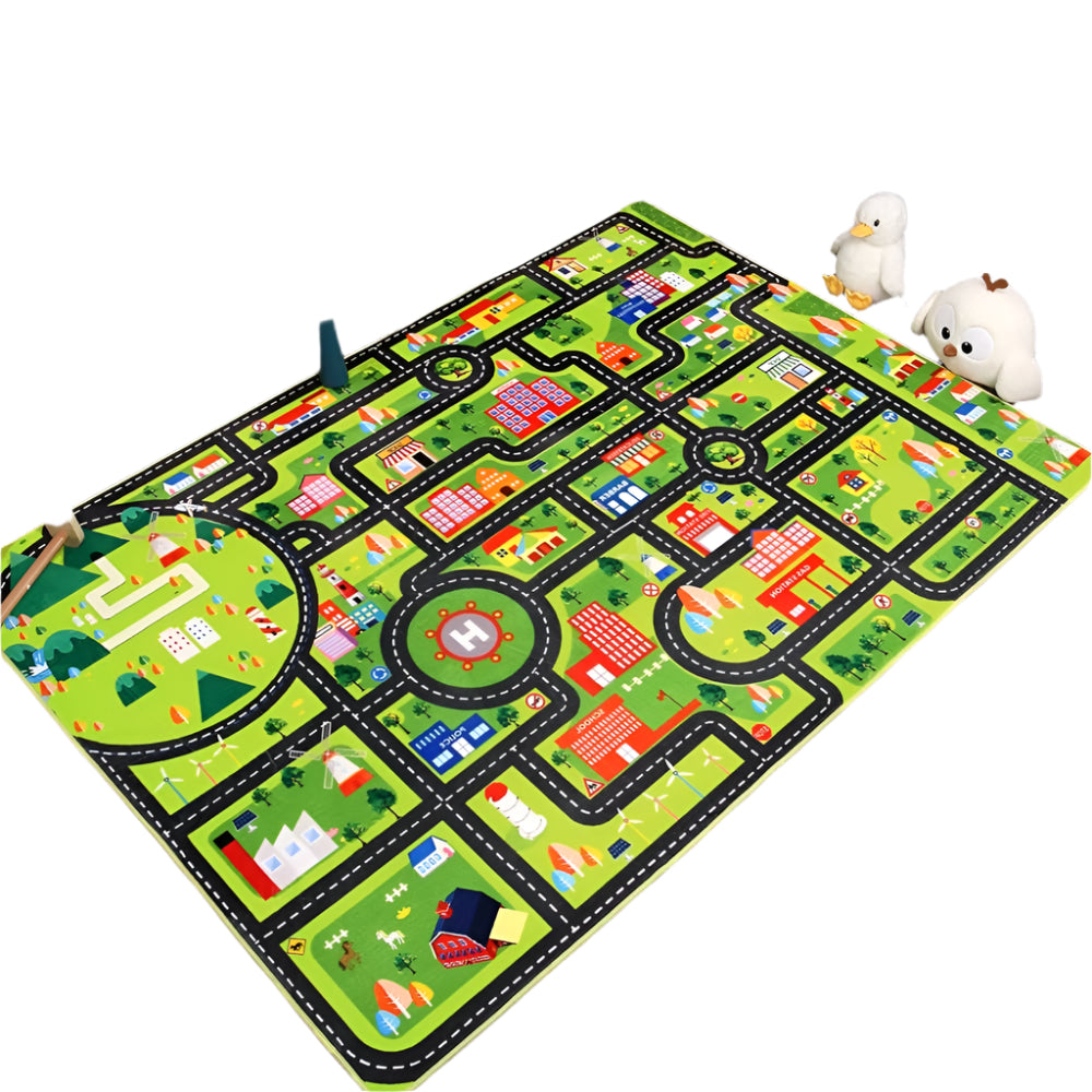 Children's Educational Road Traffic System Multicoloured Play Mat for Playing with Cars