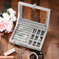 MBEAUTY Velvet Jewelry Organiser Box with Glass Lid & Adjustable Compartments