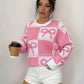 Ladies Coquette-Aesthetic Checkered Bow Knit Sweater-Various Colours