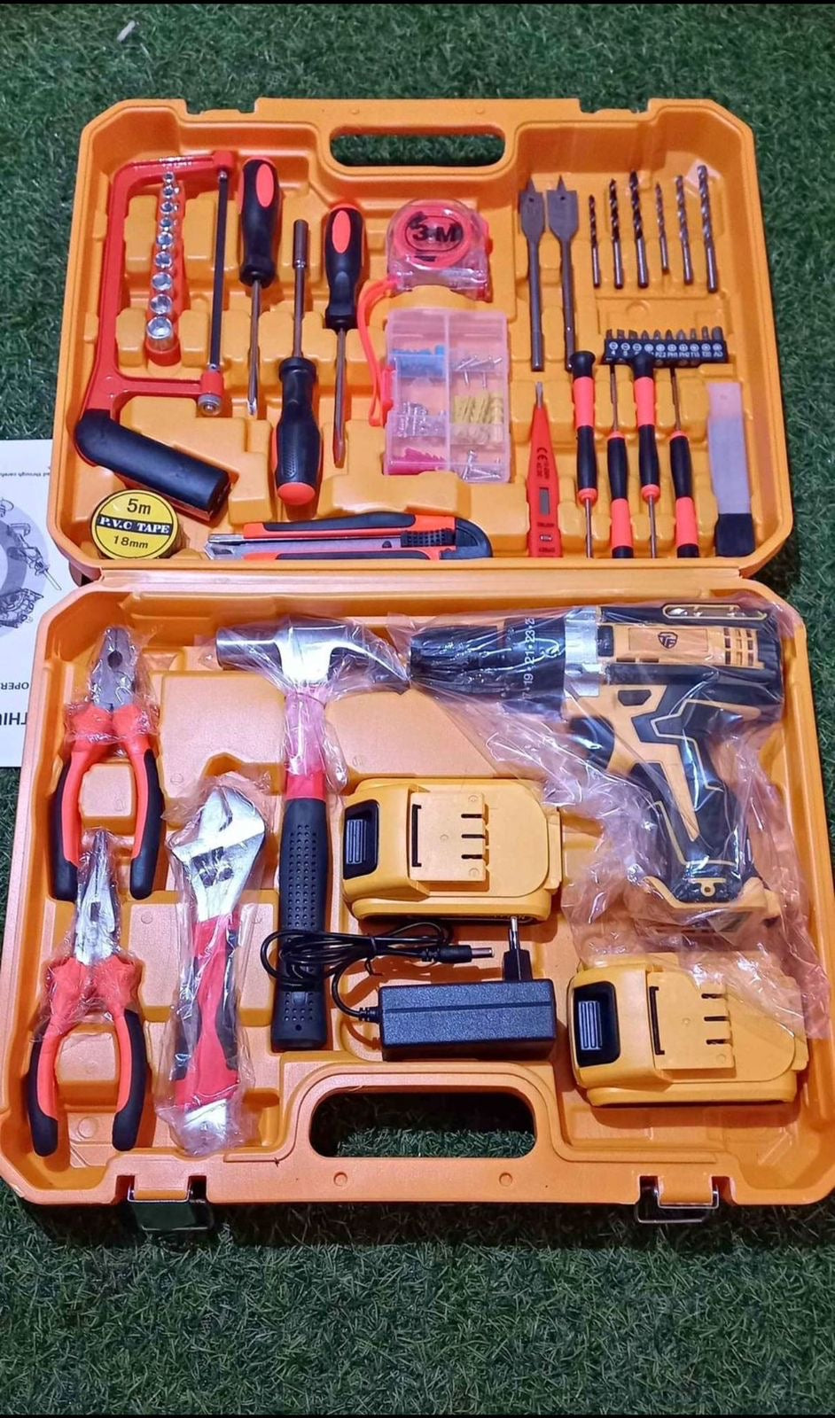 Cordless Electric Drill Inc 2 X Battery & Charger + 43pc Set Various Tools