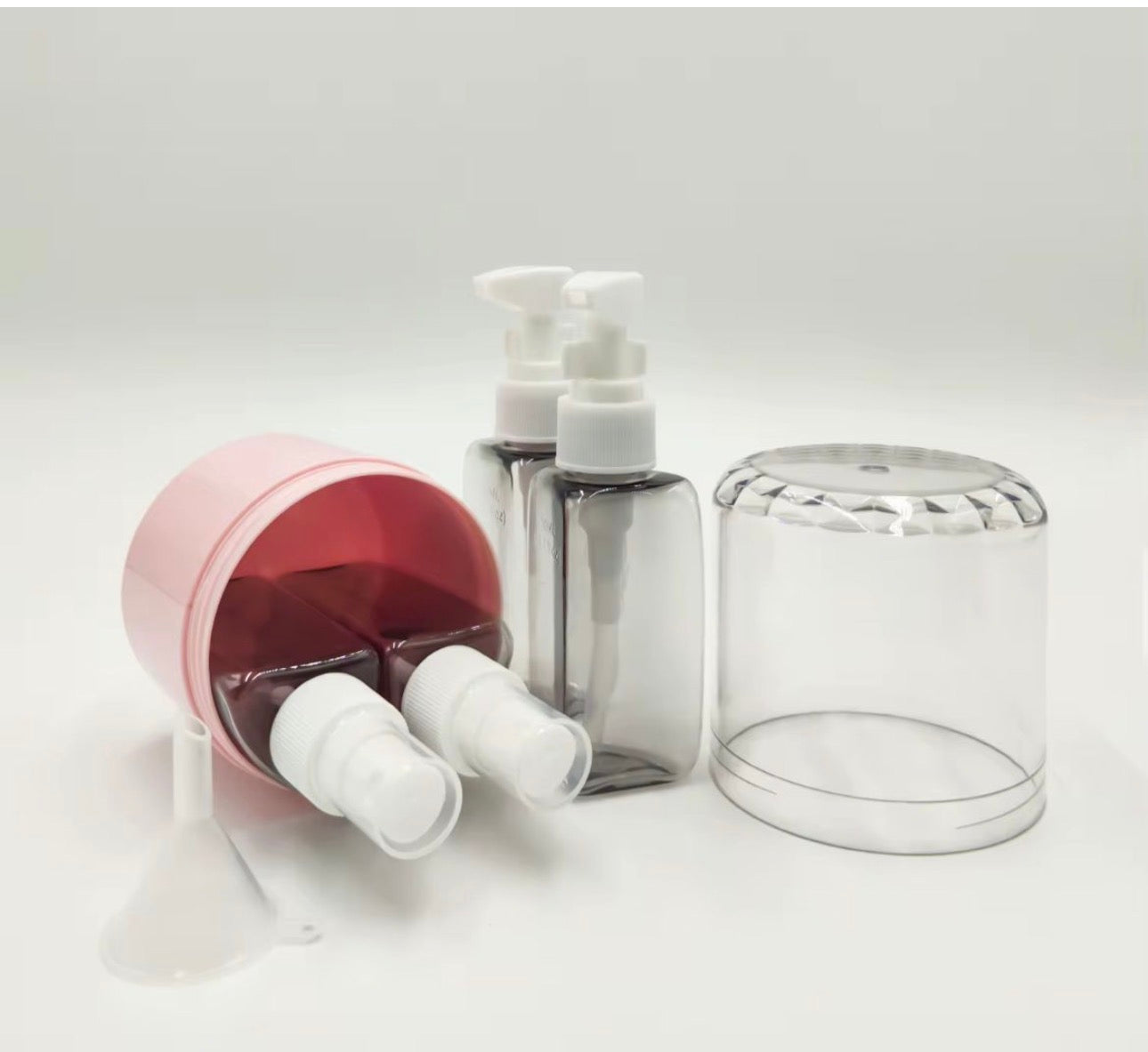 MHome 4:1 Travel Containers for Toiletries, Leak-Proof Refillable Plastic Bottles with Lid, Toiletry Containers for Shampoo 8pc Set