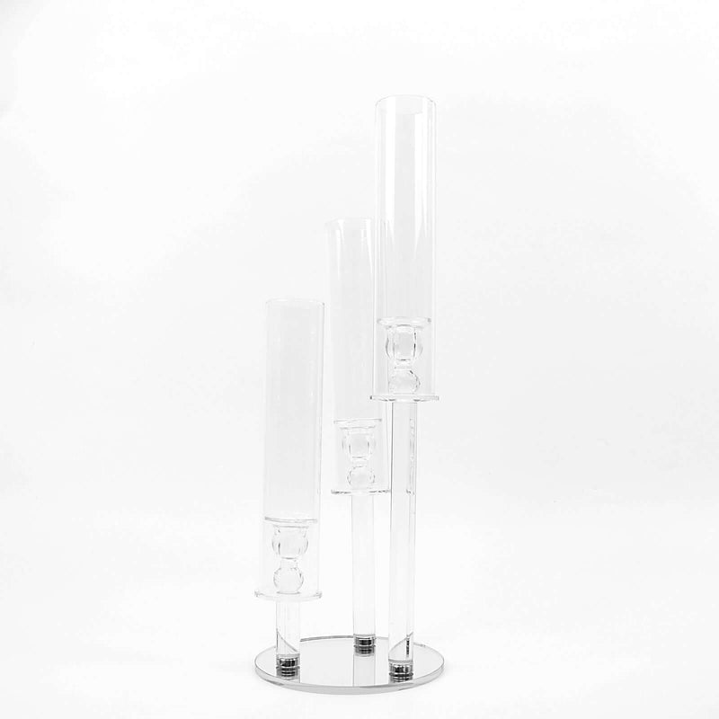 MHome 3-Arm Crystal Glass Candelabra Round Taper Design Clear - Sleek Candle Holder for Pillar Candles & Wedding Centerpieces