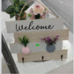 MHome Rustic Welcome Sign with hanging Hooks, Wooden Wall Mounted Shelf, White and Natural Wood, Farmhouse Style with Artificial Flower Vases