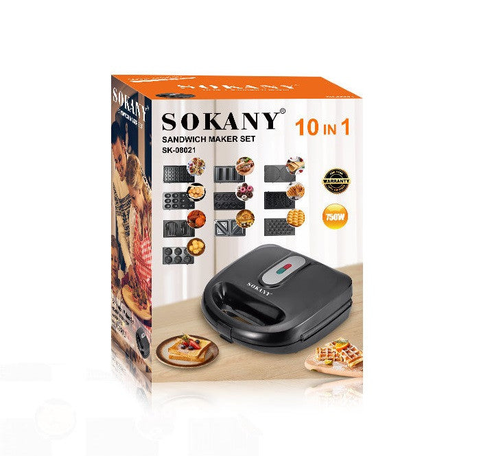 Multi-Baker 10 in 1 Sokany Waffle,Sandwich,Cupcake Maker 750 W