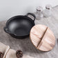 MHome Cast Iron Stew Pot with Wooden Lid – 20cm Non-Stick Soup & Cooking Pot