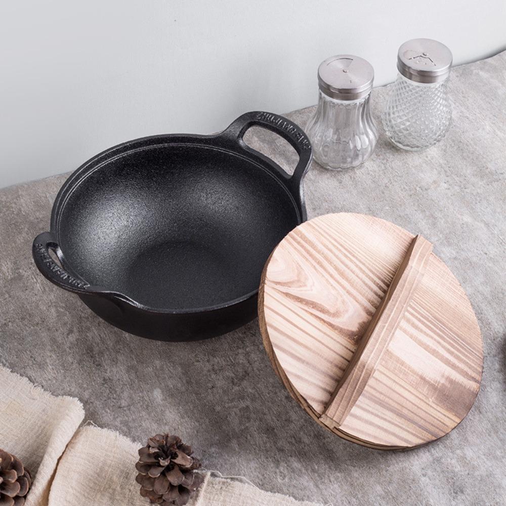 MHome Cast Iron Stew Pot with Wooden Lid – 20cm Non-Stick Soup & Cooking Pot