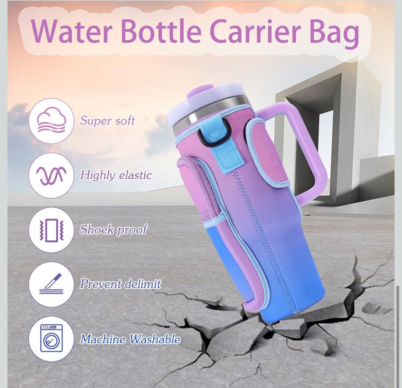 MHome Water Bottle Sleeve Fit All Tumbler with Handle, Water Bottle Holder Bag with Adjustable Shoulder Strap for Hiking Travelling Camping