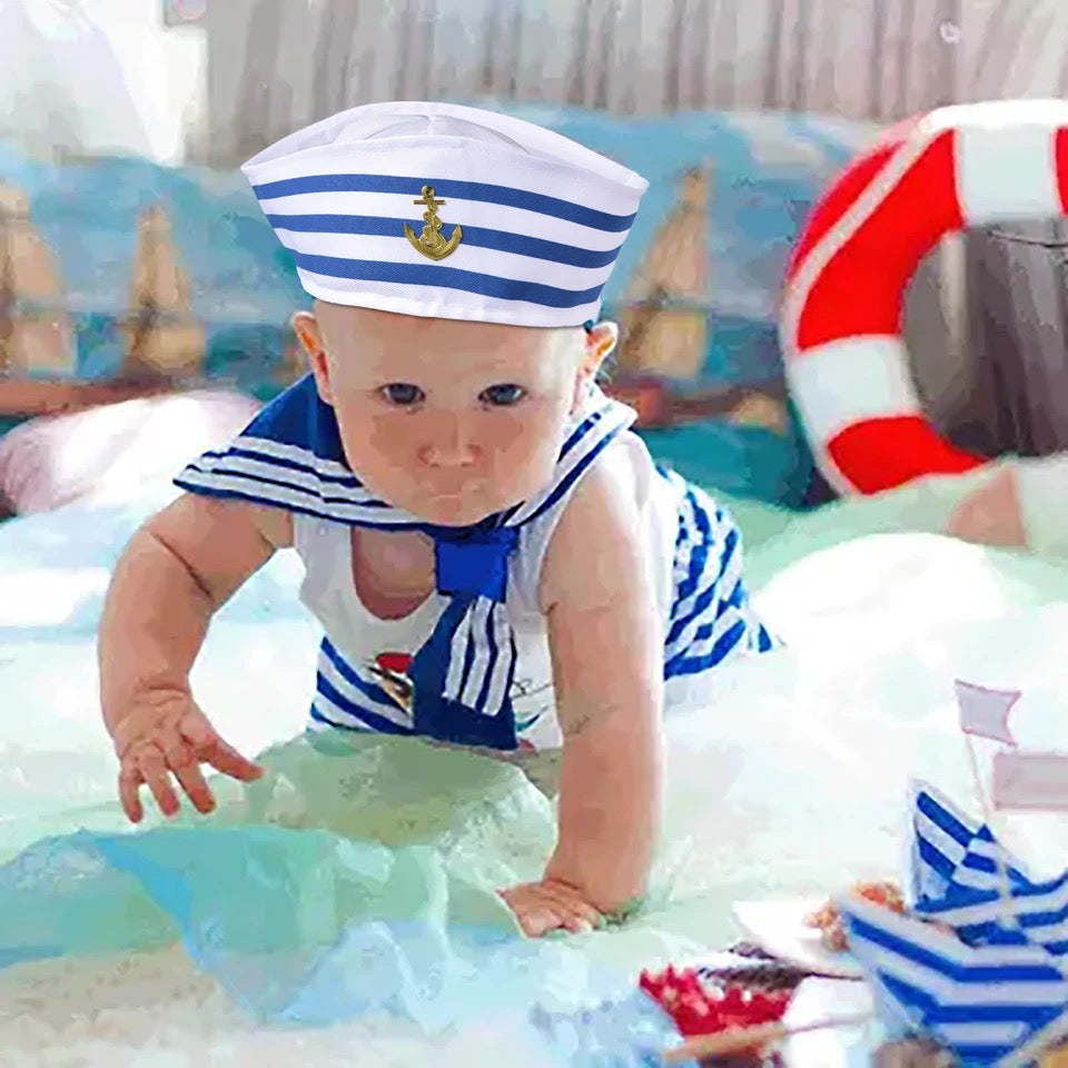 Navy Hat Blue And White Stripes Child Sailors Ship  Captain Hat With Anchor Sailor Cosplay