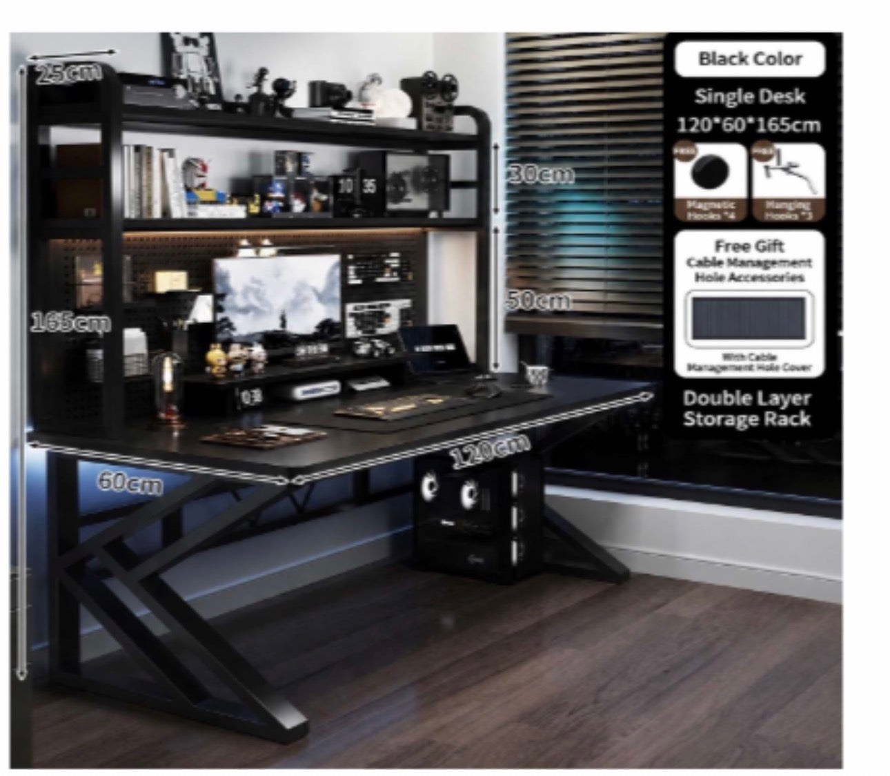 MFURN Computer Desk With Pegboard And Bookshelf, Modern Home Computer Table With Upper Storage Shelves Hutch For Office Bedroom Study Writing Workstation, Industrial Gaming Desk Student Writing Desk