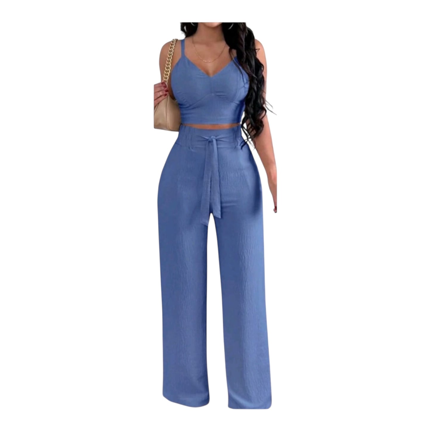 Ladies Summer Dressy Casual Outfits Sleeveless Cami Top And Palazzo Pants Set Trendy Two Piece Outfit-Various Colours