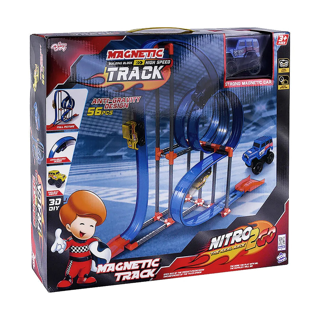 Nitro2Go Magnetic Track High-Speed Racing Set,Track, Car Racing set for Kids, Boys & Girls Age 3+ years 56pc
