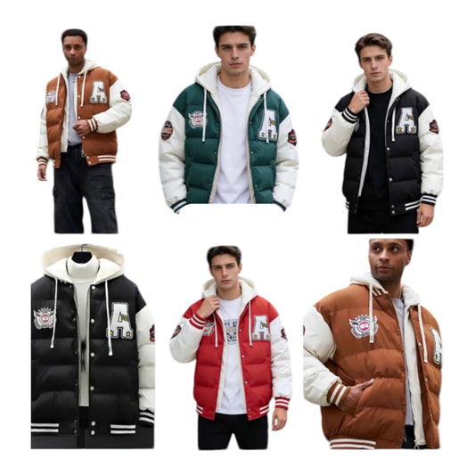 Men’s Windbreaker Drawstring Hooded Puffer Coat-Various Colours
