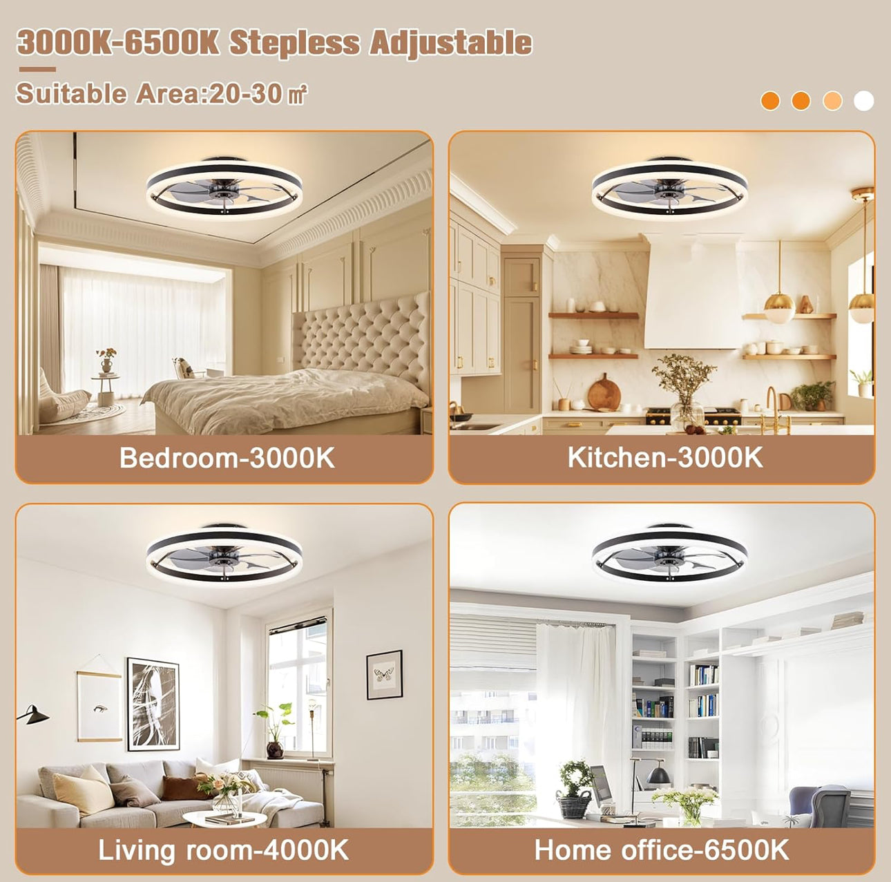 GENERIC Modern Ceiling Fans with Lights and Remote, Ceiling Fan Flush Mount, 3000K-6500K Smart Bladeless LED Fan Light, Black Modern Ceiling Fans with Lights for Bedroom