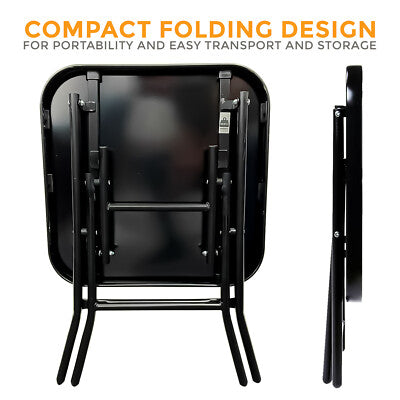 MFurn Patio Bistro Folding Coffee Table – Black Glass Top Outdoor & Indoor Square Table