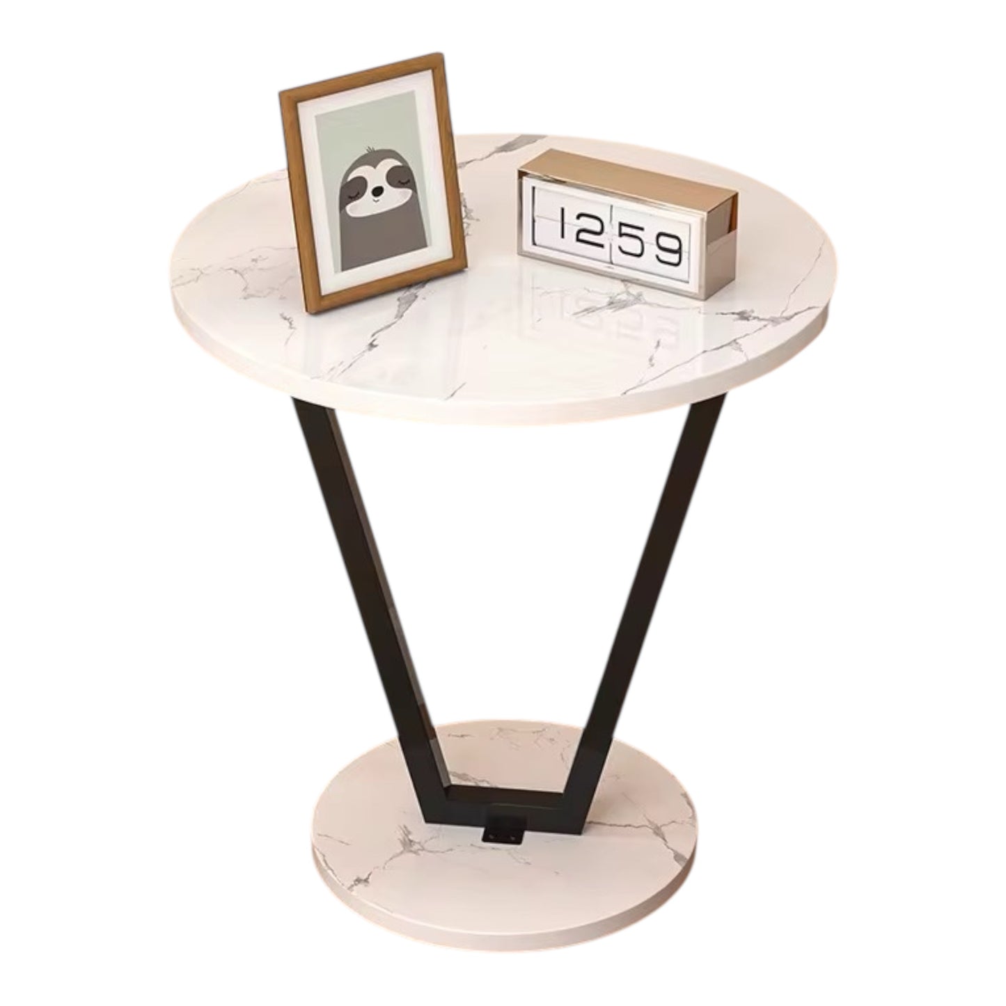 MFurn Contemporary End Accent Table – Marble Top with Metal Frame