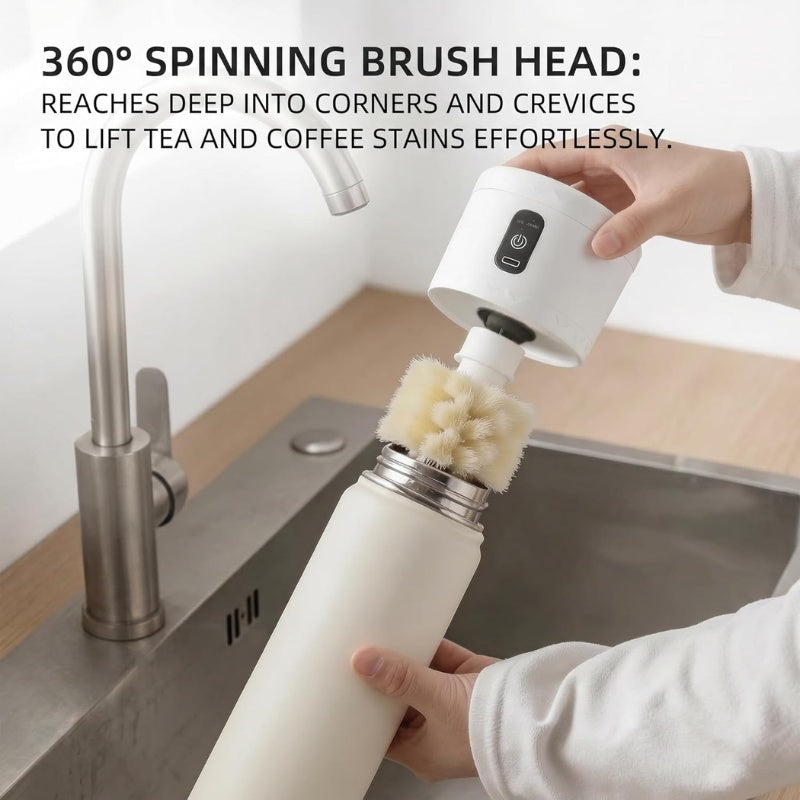 MHome Electric Brush Cleaner, 360° Rotating Cup Washer with Long Short Head Cleaning, for Home Kitchen Sink Restaurant Bar Travel Mug Glass Tumbler Drinkware