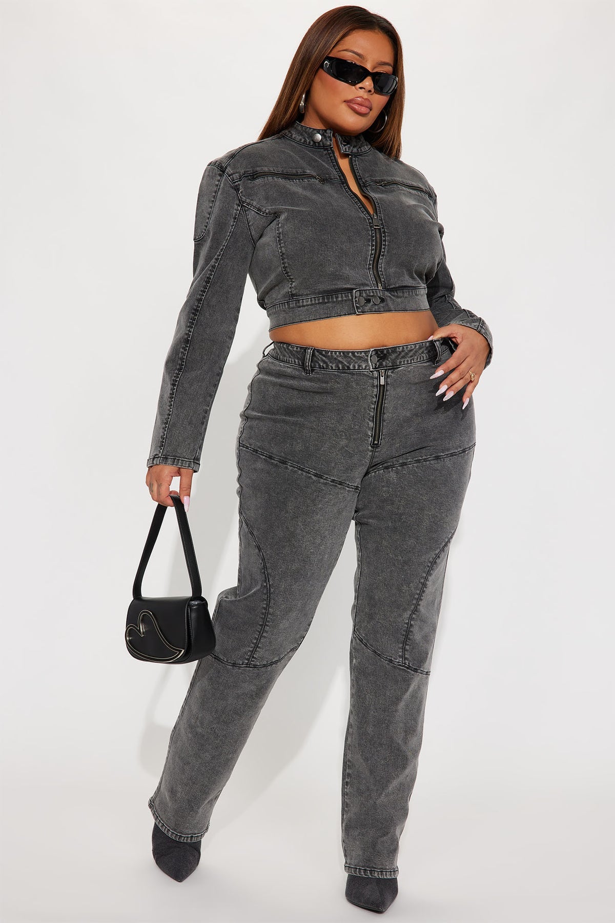 Ladies Washed Grey Denim 2pc Jacket/Jeans