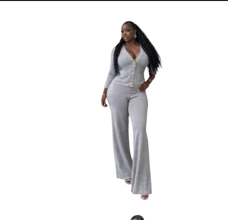 Ladies Knitted 2pc Cardigan & Wide Pants Sets -Various Colours