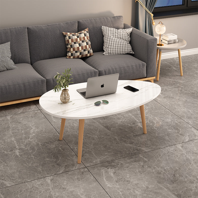 MFurn White Marble Coffee Table – Nordic Double-Layer Wooden Living Room Table