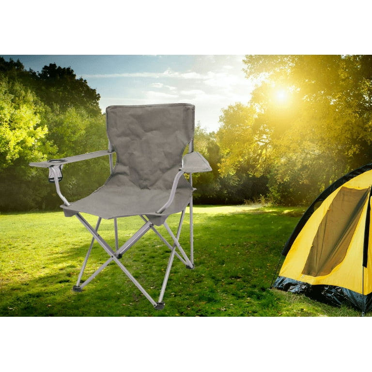 MHome  Classic Adult Folding Camp Chairs with Mesh Cup Holder 4pc Set Grey Only