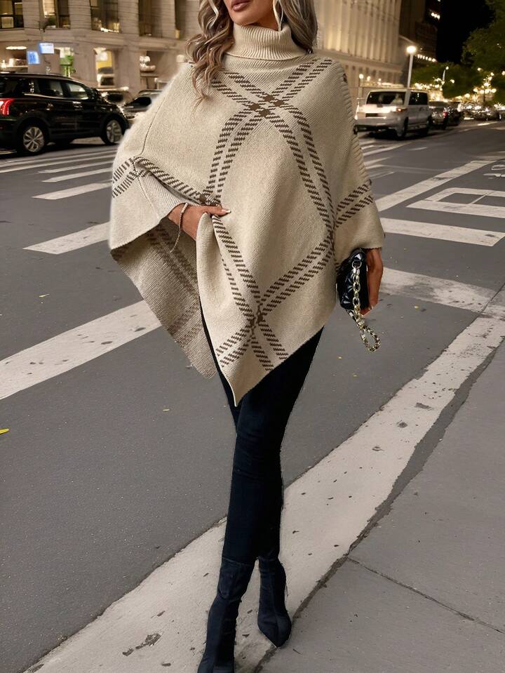 Ladies Geometric Knitted Poncho