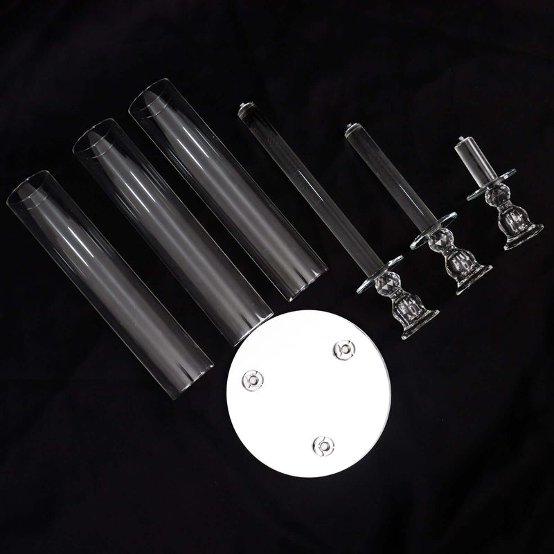 MHome 3-Arm Crystal Glass Candelabra Round Taper Design Clear - Sleek Candle Holder for Pillar Candles & Wedding Centerpieces