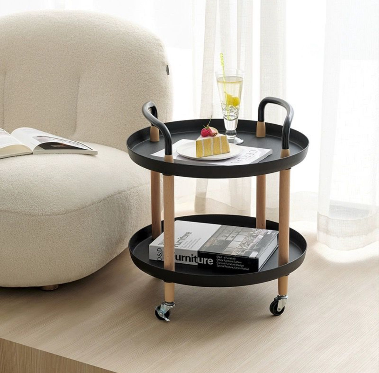 New Elements 2-Tier Rolling Corner Table Trolley with Handles