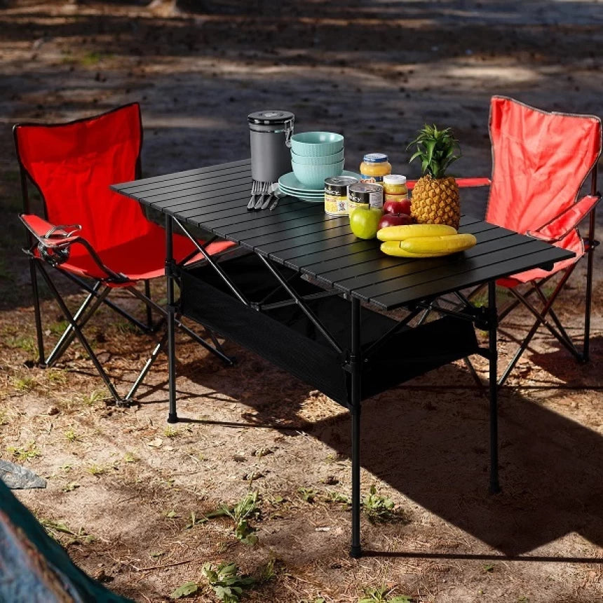 MHome Folding Camping Table – Adjustable Aluminium Outdoor Table with Storage