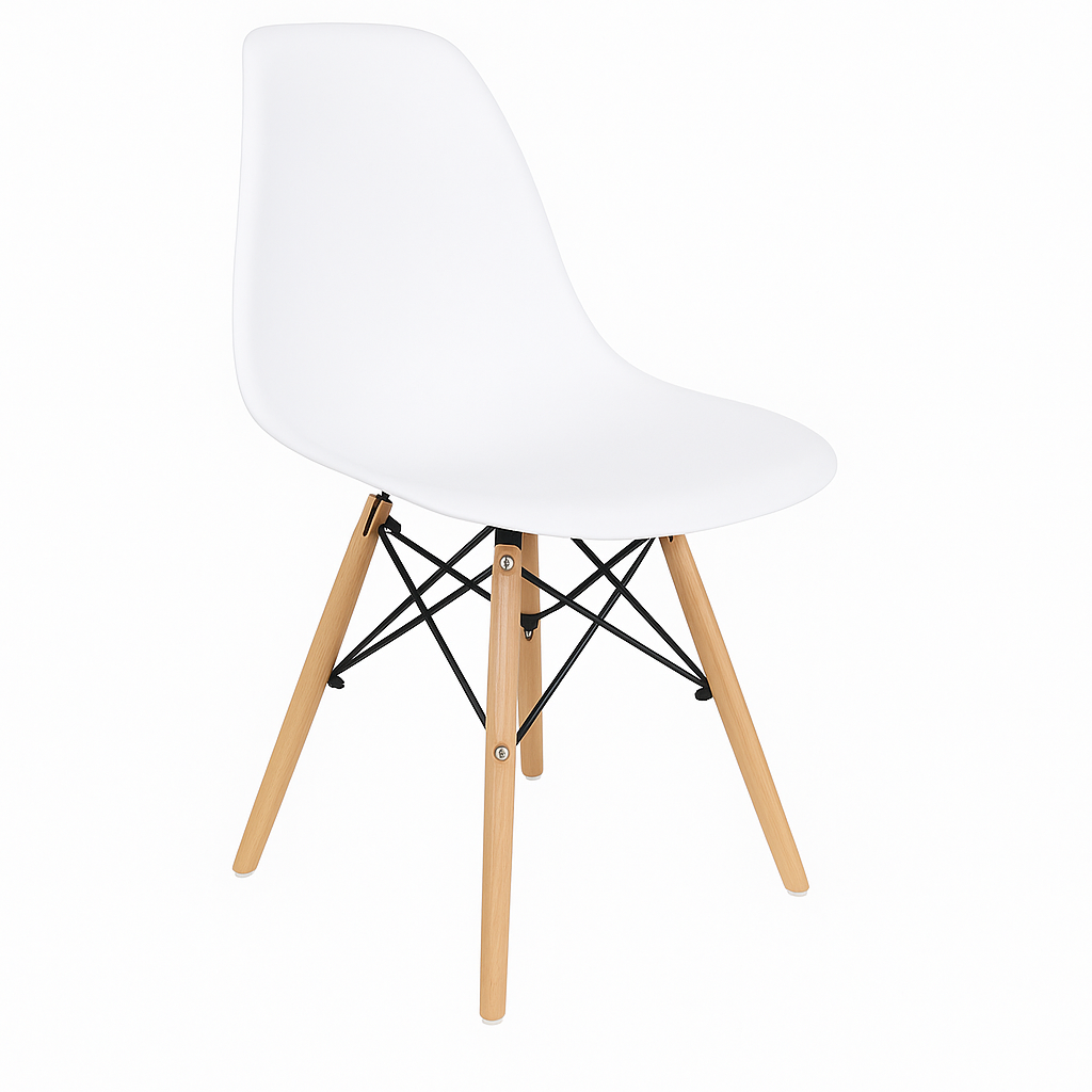 MFurn Modern Eames-Style Dining Chair – White with Wooden Legs