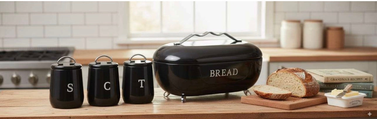 MHome Retro-Style BreadBin & Canister 4pc Set- Various Colours