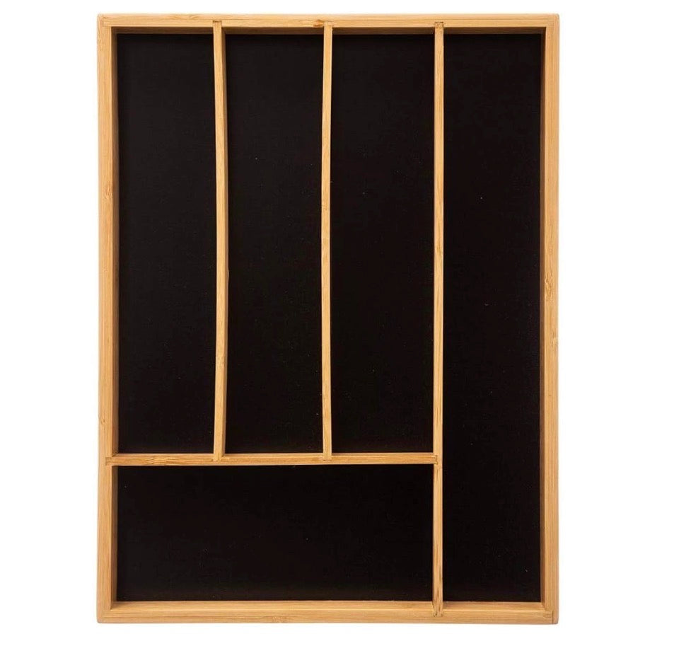 MHome Bamboo Cutlery-Multipurpose Tray - Kitchen Drawer Organiser with 5 Compartments - Durable, Durable, Eco-Friendly