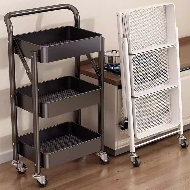MHome  3 Tier Steel Kitchen Storage Rack Foldable With Wheels - Various Colours