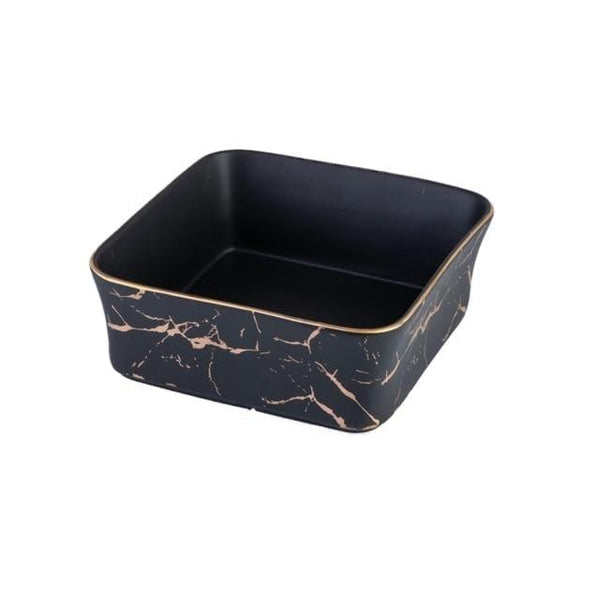 MHome Marble Ceramic Serving Bowl with Wooden Base