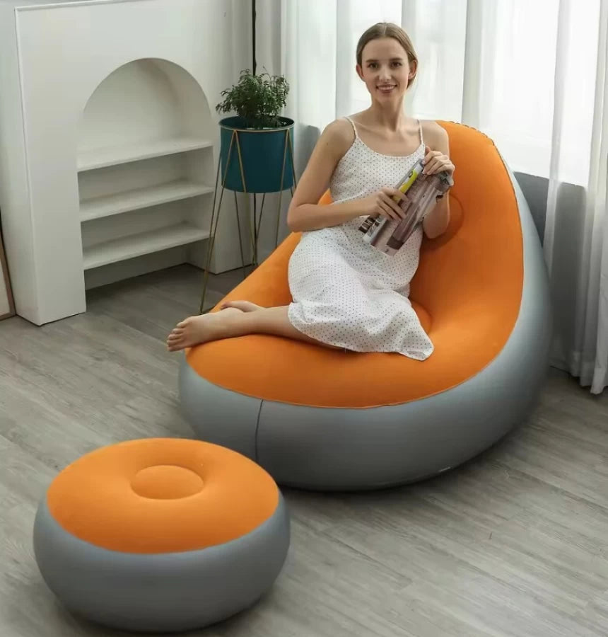 MHome Inflatable Lounge Chair for Adults with Foot Stool – Folding Portable Lazy Sofa