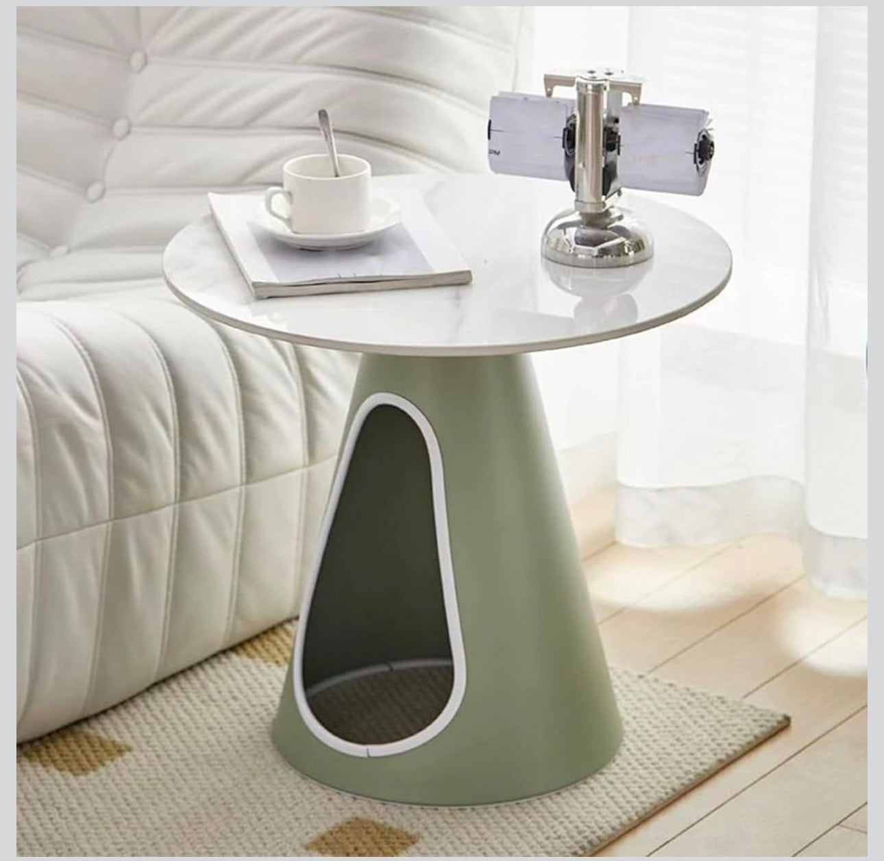 MFURN Modern Minimalist Round Stone Slab Iron Coffee Table 2-Tier For Living Room