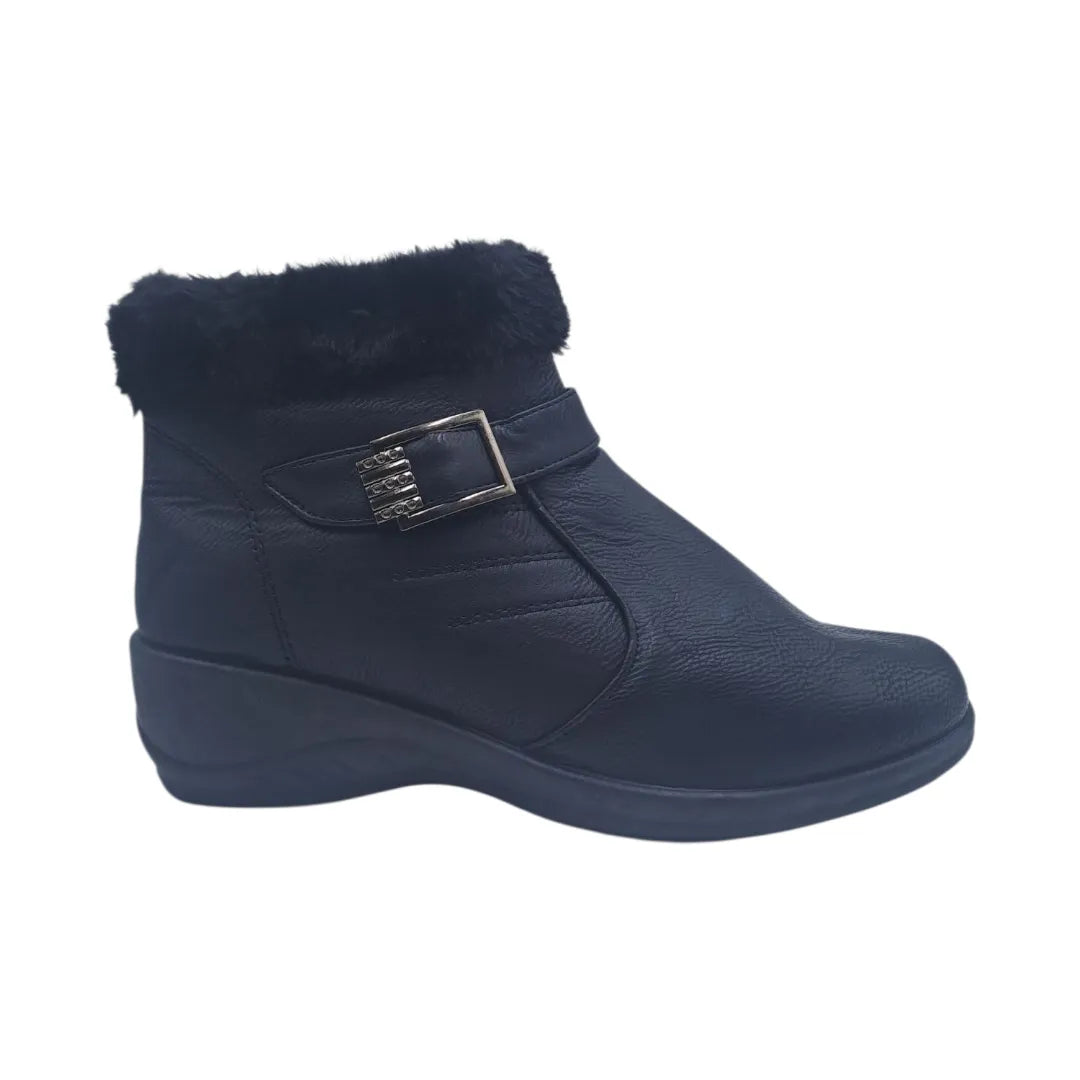 Ladies Strap & Fur Ankle Boot-Various Colours