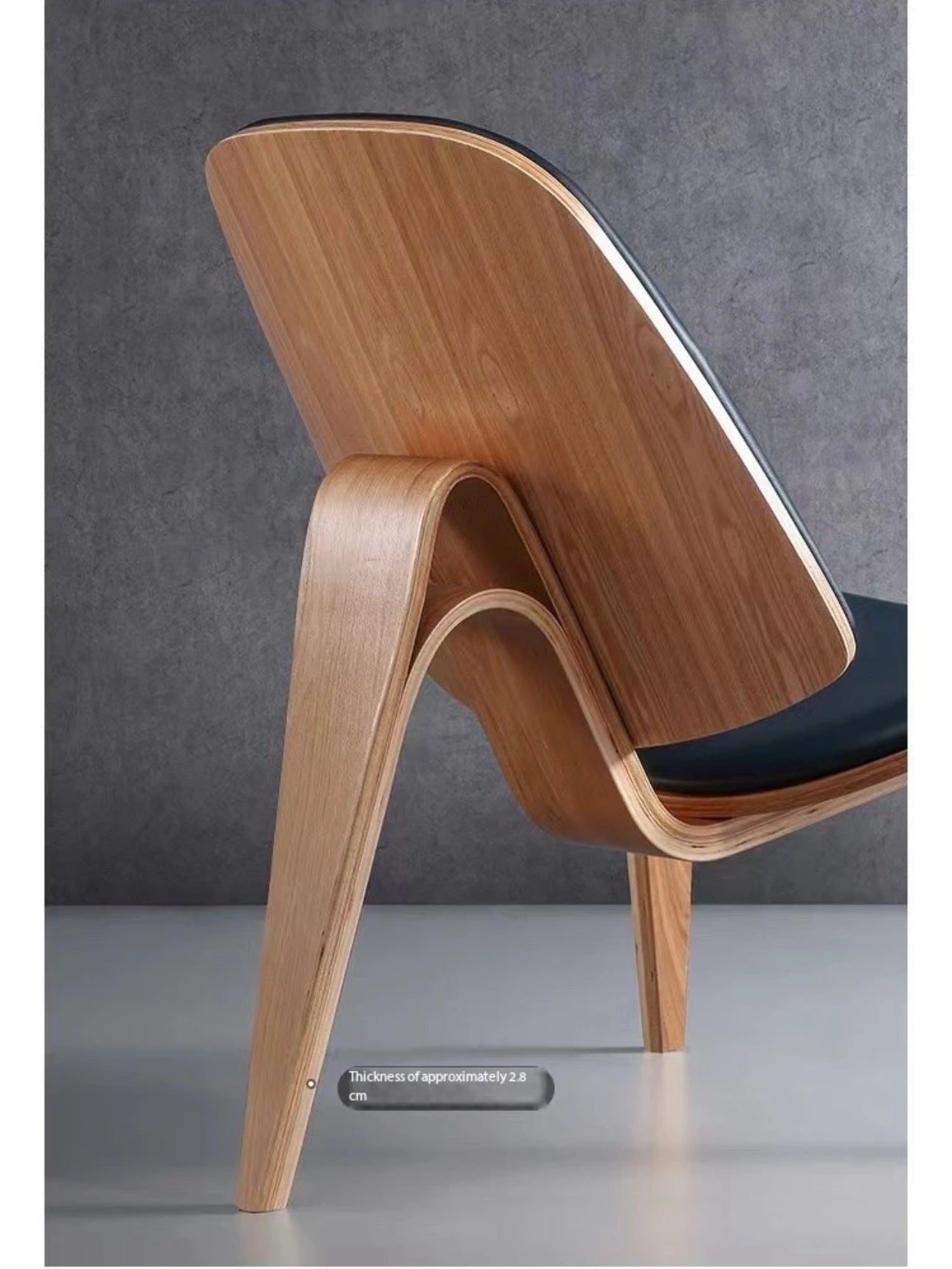 Three-Legged Shell Chair Mid Century Modern Lounge Chair with Black Leather Molded Plywood Accent Chair Reading Side Chair for Bedroom, Study, Office, Living Room-PreOrder Sales Available