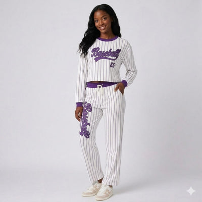 Women's Pinstripe Baseball Crop Top & Lounge Pants Set
