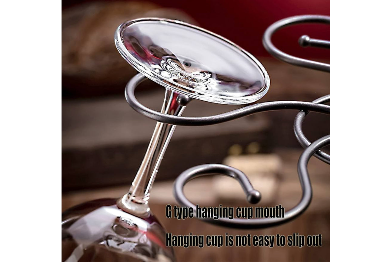MHome Wine Glass Hanging Rack with 6 Hooks, Metal Iron Free Standing Wine & Wine Decanter Holder Black Only.