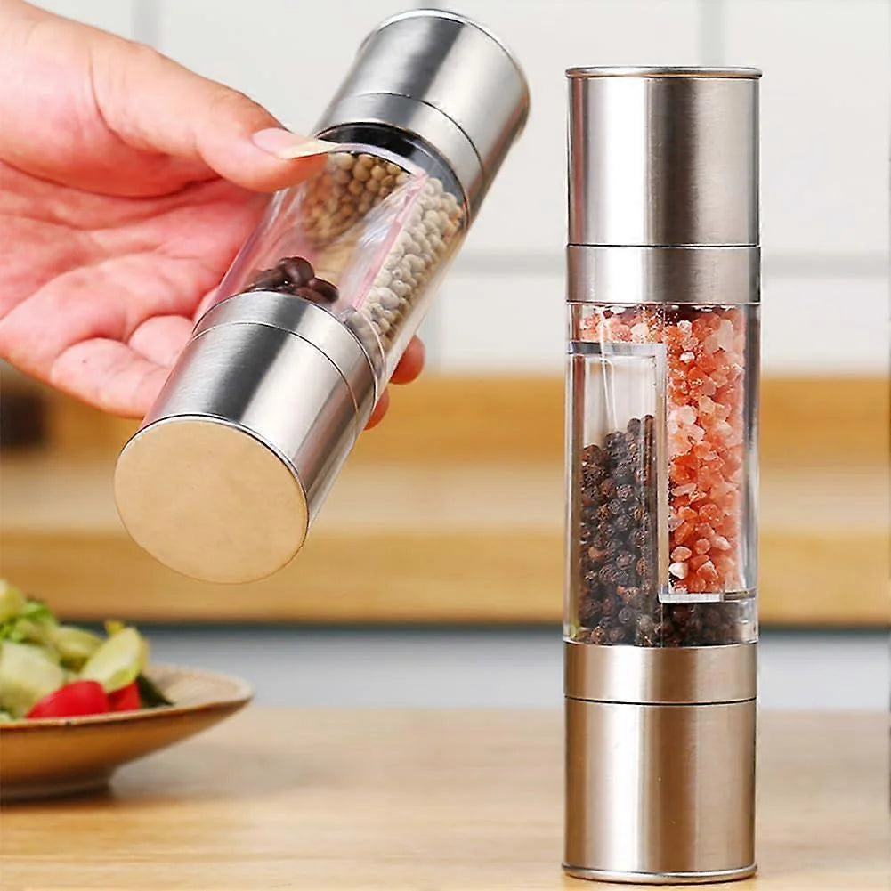 MHome Salt and Pepper Grinder,2 in 1 Manual Two-Head Pepper Mill,Refillable and Adjustable Manual Pepper Mill,Grinder for Pepper, Salt
