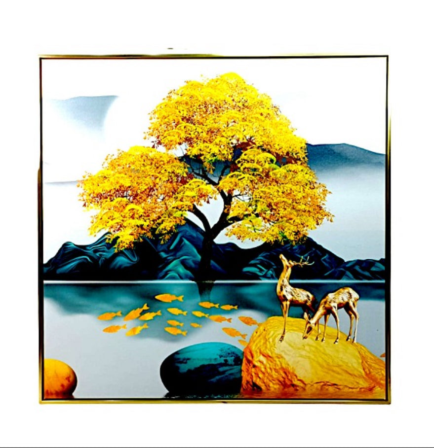 Deer Inspired Canvas Art -Golden Tree Background
