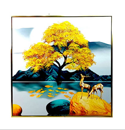 Deer Inspired Canvas Art -Golden Tree Background